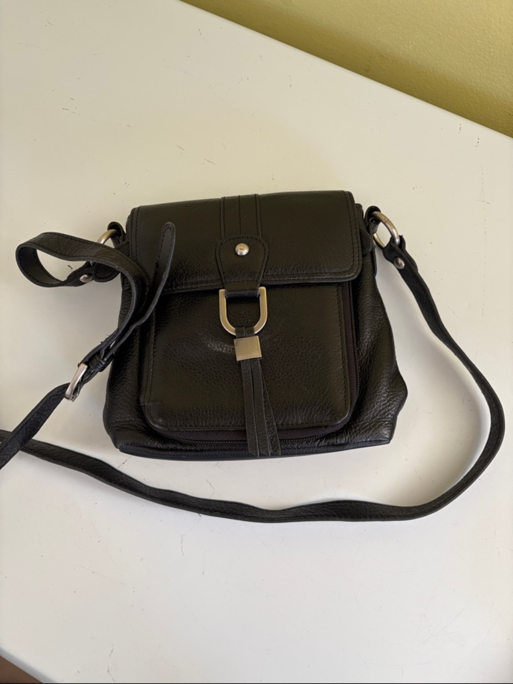 Coldwater Creek Small Black Textured Leather Crossbody Bag Silver Hardware